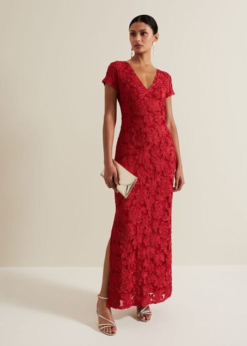 Phase Eight Janice Red Tapework Dress Red Canada | OSUMQC-673